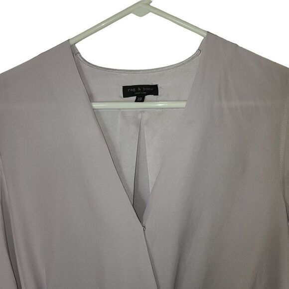 Rag‎ & Bone Victor Silk Wrap Blouse Lilac Size XS High Low Hemline - Picture 6 of 12